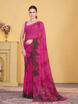 Garden VARELI - Magenta Floral Printed Georgette Saree Without Blouse
