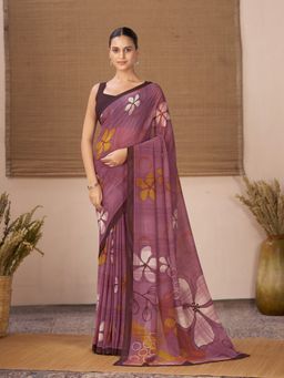 Garden VARELI - Brown Floral Printed Georgette Saree Without Blouse