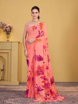 Garden VARELI - Peach Floral Printed Georgette Saree Without Blouse