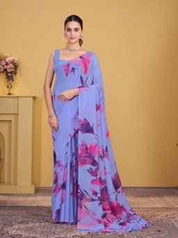 Garden VARELI - Violet Floral Printed Georgette Saree Without Blouse
