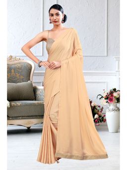 Garden VARELI - Beige Solid Satin Saree Without Blouse