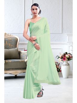 Garden VARELI - Green Solid Satin Saree Without Blouse