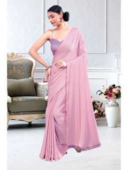 Garden VARELI - Purple Solid Satin Saree Without Blouse