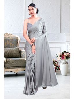 Garden VARELI - Grey Solid Satin Saree Without Blouse