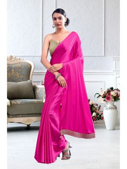 Garden VARELI - Pink Solid Satin Saree Without Blouse