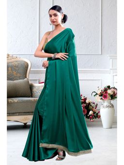 Garden VARELI - Green Solid Satin Saree Without Blouse