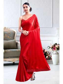 Garden VARELI - Red Solid Satin Saree Without Blouse
