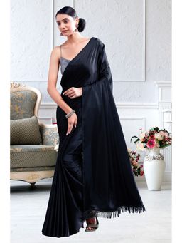 Garden VARELI - Black Solid Satin Saree Without Blouse
