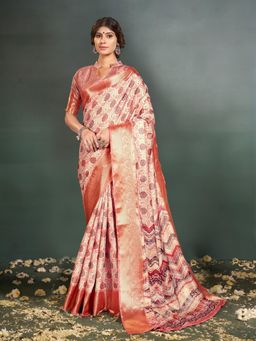 Garden VARELI - Peach Abstract Printed Silk Saree with Unstitched Blouse