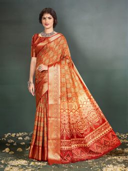 Garden VARELI - Orange Paisley Woven Silk Saree with Unstitched Blouse