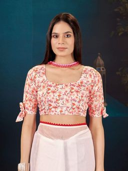 Garden VARELI - White Printed Linen Blend Saree Without Blouse