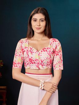 Garden VARELI - White Printed Linen Blend Saree with Unstitched Blouse