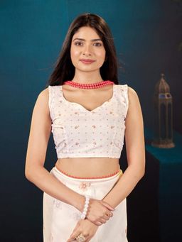 Garden VARELI - Off White Printed Linen Blend Saree Without Blouse