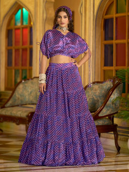 PURVAJA - Women Purple Printed Stitched Lehenga with Stitched Blouse