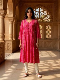 Rangita - Women Pink A-Line Calf Length Kurta