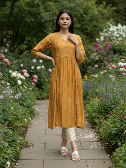 Rangita - Mustard Chanderi Kurta