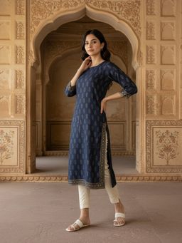 Rangita - Women Blue Straight Knee Length Kurta