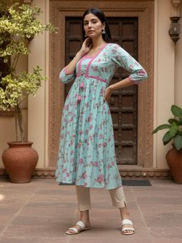Rangita - Sea Green Calf Length Kurta