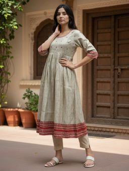 Rangita - Grey Flared Calf Length Kurta