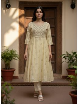 Rangita - Women Yellow Chanderi Embroidered Anarkali Kurta