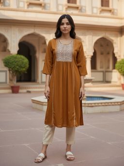 Rangita - Women Brown Rayon Kurta