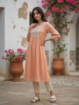 Rangita - Peach Rayon Embroidered Kurta