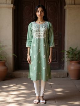 Rangita - Green Rayon Calf Length Kurta