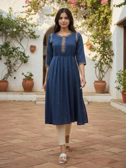 Rangita - Women Navy Blue Kurta