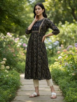 Rangita - Women Black Calf Length Kurta