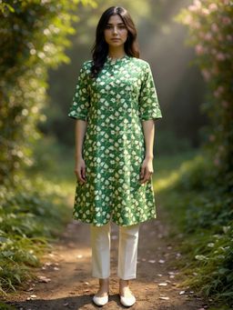 Rangita - Women Green A-Line Calf Length Kurta