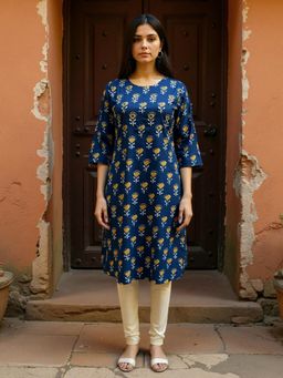 Rangita - Navy Blue Cotton Kurta