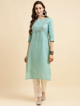 Rangita - Sea Green Straight Calf Length Kurta