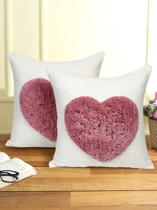 Buy Eyda Cotton Tufted Heart Embroidered Cushion Cover Set of Online