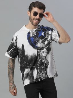 Free Authority - Captain America Printed Loose Fit White Cotton Men T-Shirt