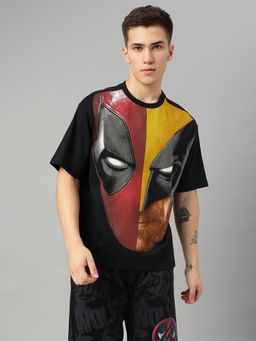 Free Authority - Deadpool Printed Loose Fit Black Cotton Men T-Shirt