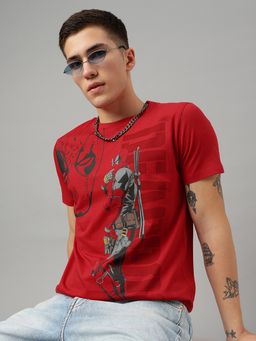 Free Authority - Deadpool Printed Regular Fit Red Cotton Men T-Shirt