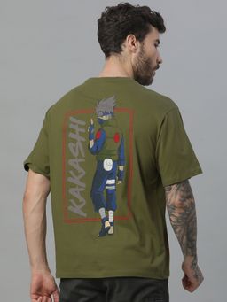 Free Authority - Naruto Shippuden Printed Loose Fit Olive Cotton Men T-Shirt