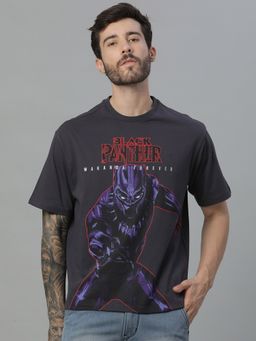 Free Authority - Black Panther Printed Loose Fit Grey Cotton Men T-Shirt