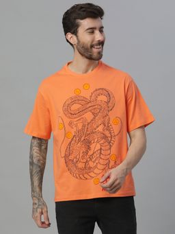 Free Authority - Dragon Ball Z Printed Loose Fit Orange Cotton Men T-Shirt