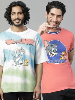 Free Authority - Tom & Jerry Printed Regular Fit Multicolor Cotton Men T-Shirt (Pack of 2)