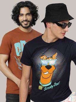 Free Authority - Scooby Doo Printed Regular Fit Multicolor Cotton Men T-Shirt (Pack of 2)