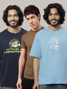 Free Authority - Dexters Laboratory Printed Regular Multicolor Cotton Men T-Shirt (Pack of 3)