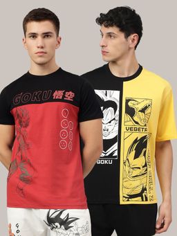 Free Authority - Dragon Ball Z Printed Regular Fit Multicolor Cotton Men T-Shirt (Pack of 2)