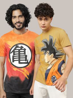 Free Authority - Dragon Ball Z Printed Regular Fit Multicolor Cotton Men T-Shirt (Pack of 2)