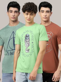 Free Authority - Harry Potter Printed Regular Fit Multicolor Cotton Men T-Shirt (Pack of 3)