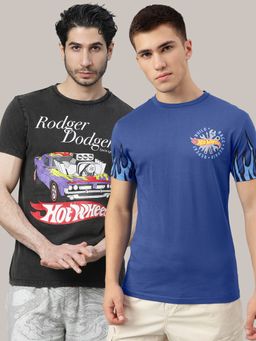 Free Authority - Hot Wheels Printed Regular Fit Multicolor Cotton Men T-Shirt (Pack of 2)
