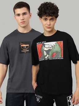 Free Authority - Naruto Printed Regular Fit Multicolor Cotton Men T-Shirt (Pack of 2)