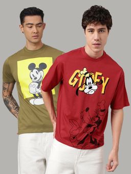 Free Authority - Mickey & Friends Printed Regular Fit Multicolor Cotton Men T-Shirt (Pack of 2)