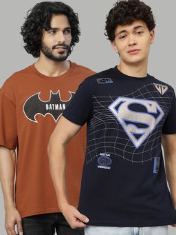 Free Authority - Dc Comics Printed Regular Fit Multicolor Cotton Men T-Shirt (Pack of 2)