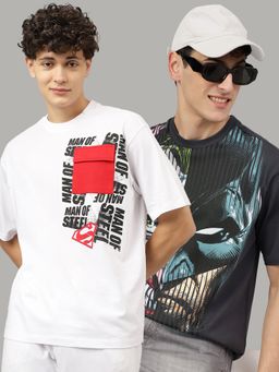 Free Authority - Dc Comics Printed Regular Fit Multicolor Cotton Men T-Shirt (Pack of 2)